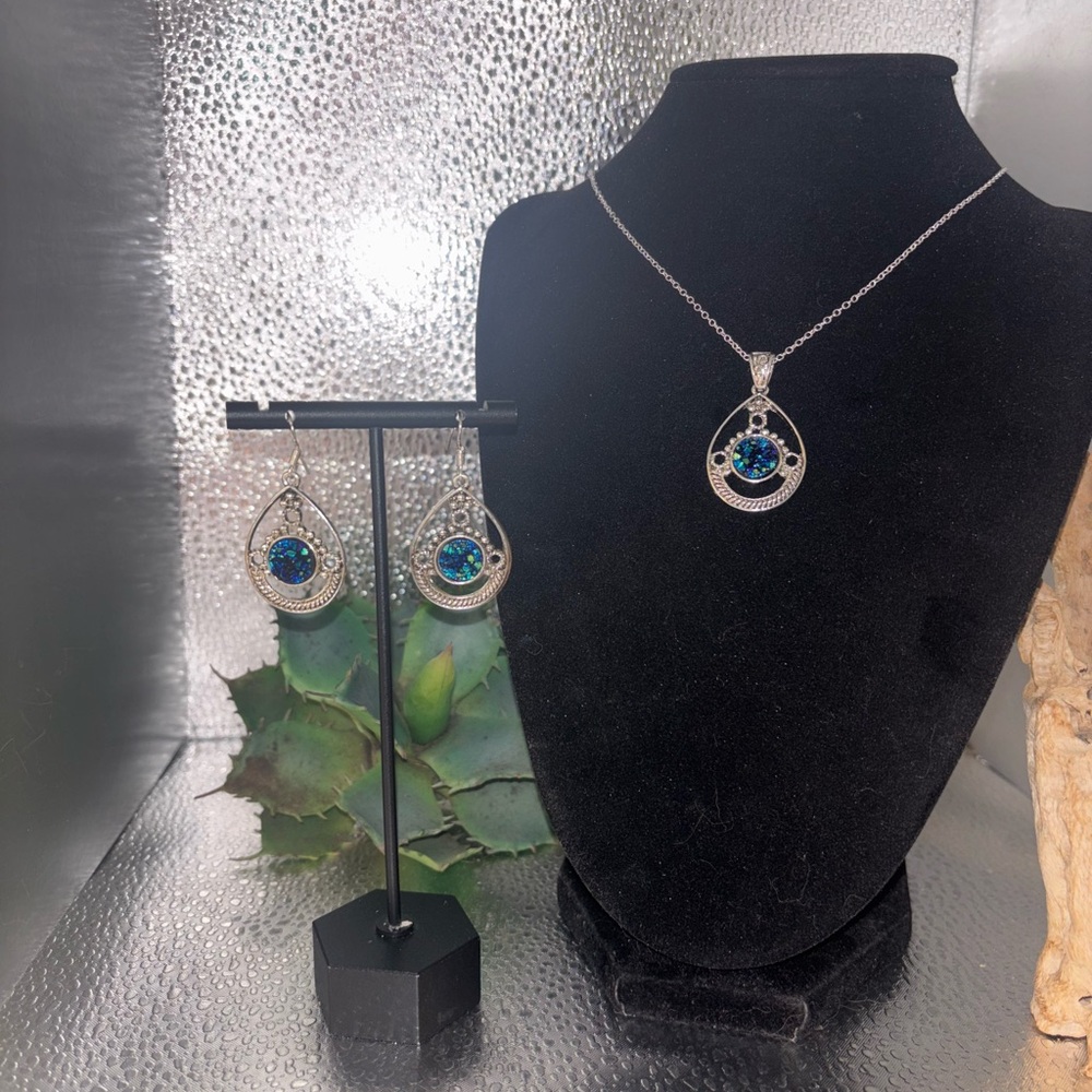 Elegant Royal Blue Rainbow Titanium Jewelry Set Box 8